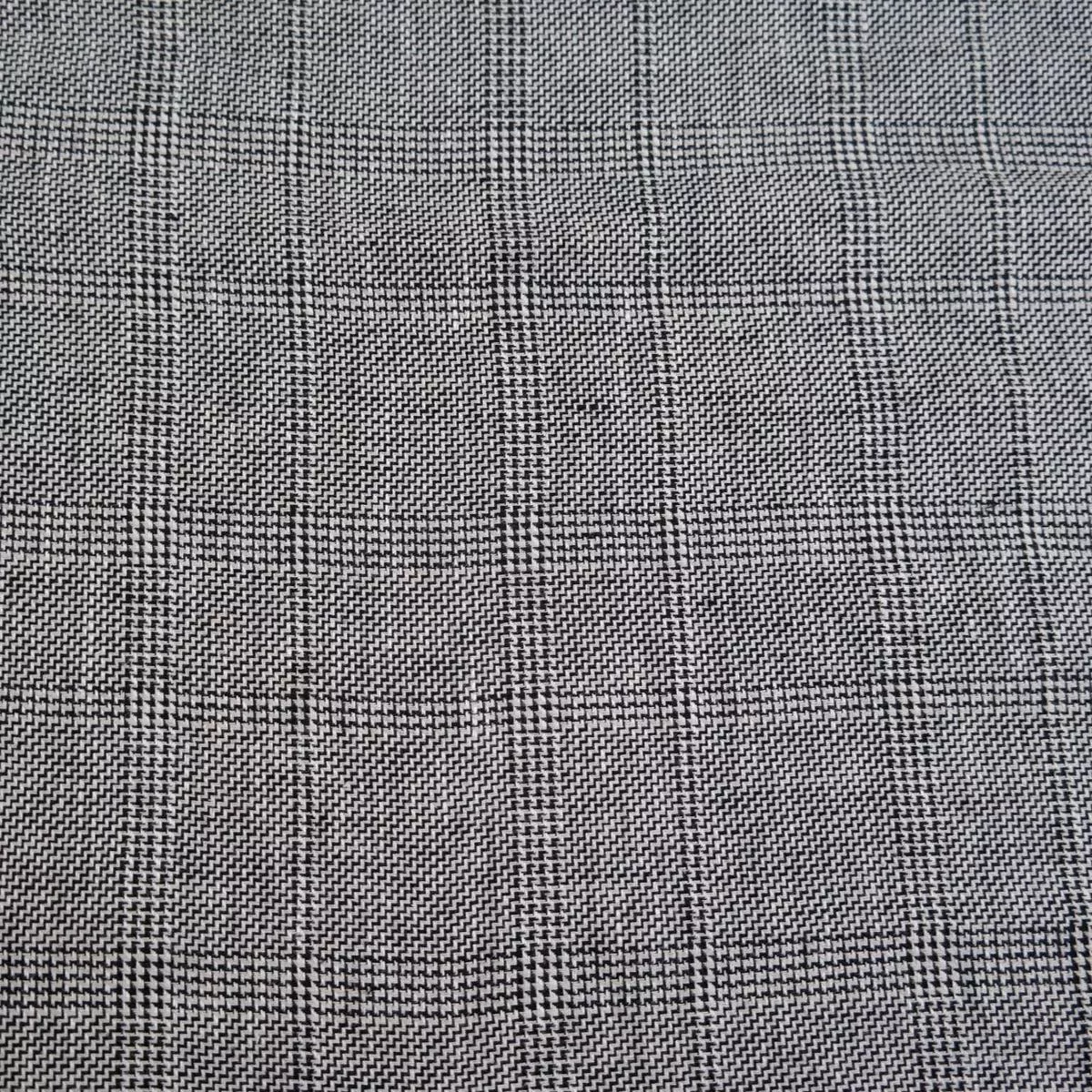 100-linen-fabric-natural-black-windowpane-plaid-twill-medium-weight 100% Linen Fabric Natural Black Windowpane Plaid Twill Medium Weight