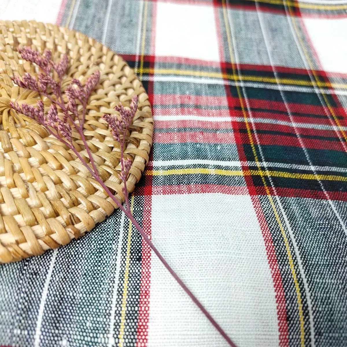 100-linen-red-black-plaid-fabric-medium-weight-7758 100% Linen Red Black Plaid Fabric Medium Weight 7758