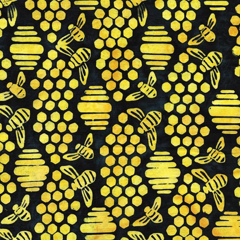 112202795 / Bee honeycomb-Black Batik Fabric