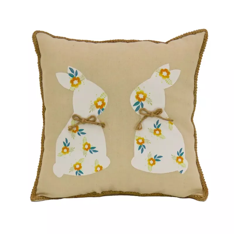 16 in. Floral Easter Bunny Decorative Pillow