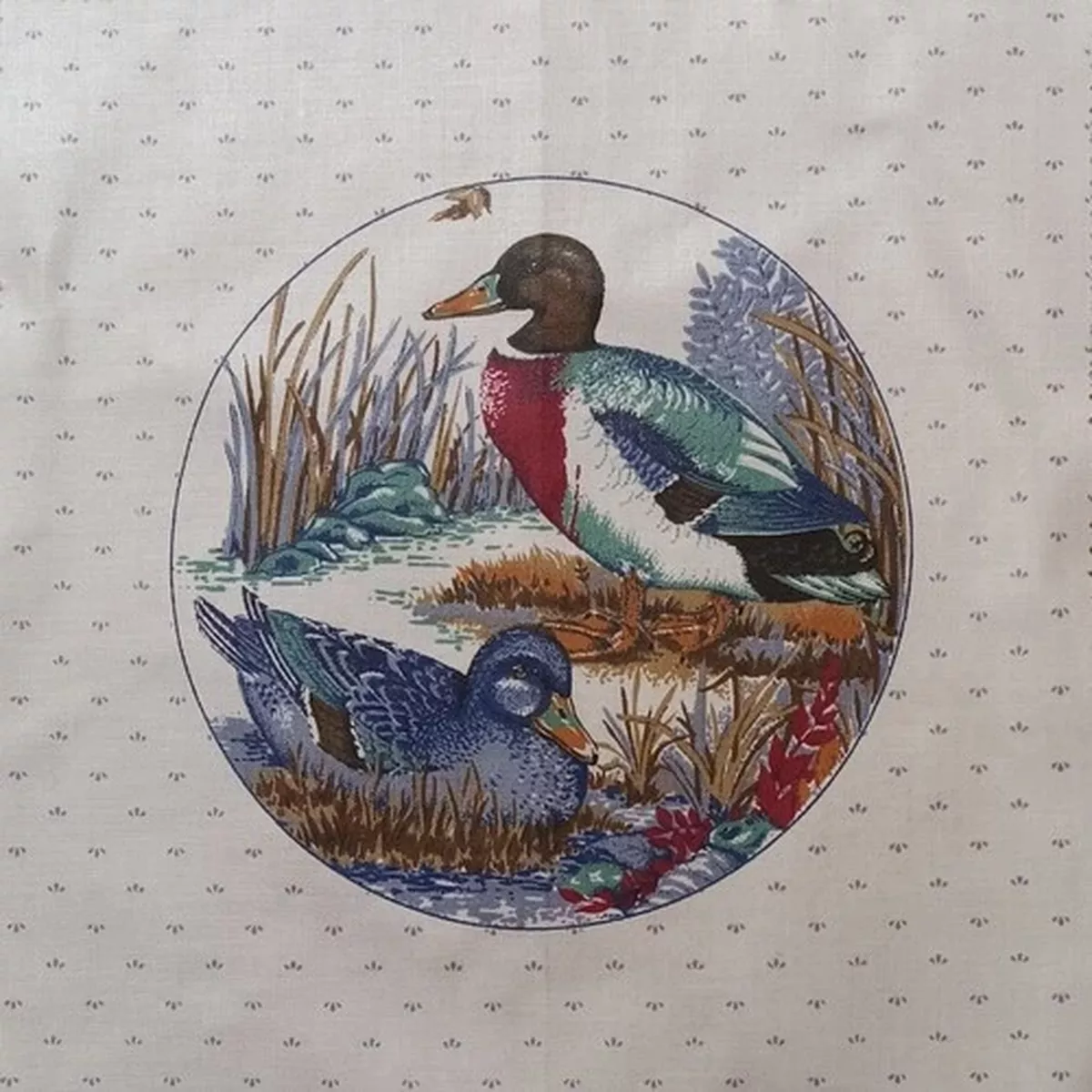 #2 ~ “Game Birds~Picture Patch Circles” ~ “Mallards” ~ Cotton Fabric Panel~ Blue