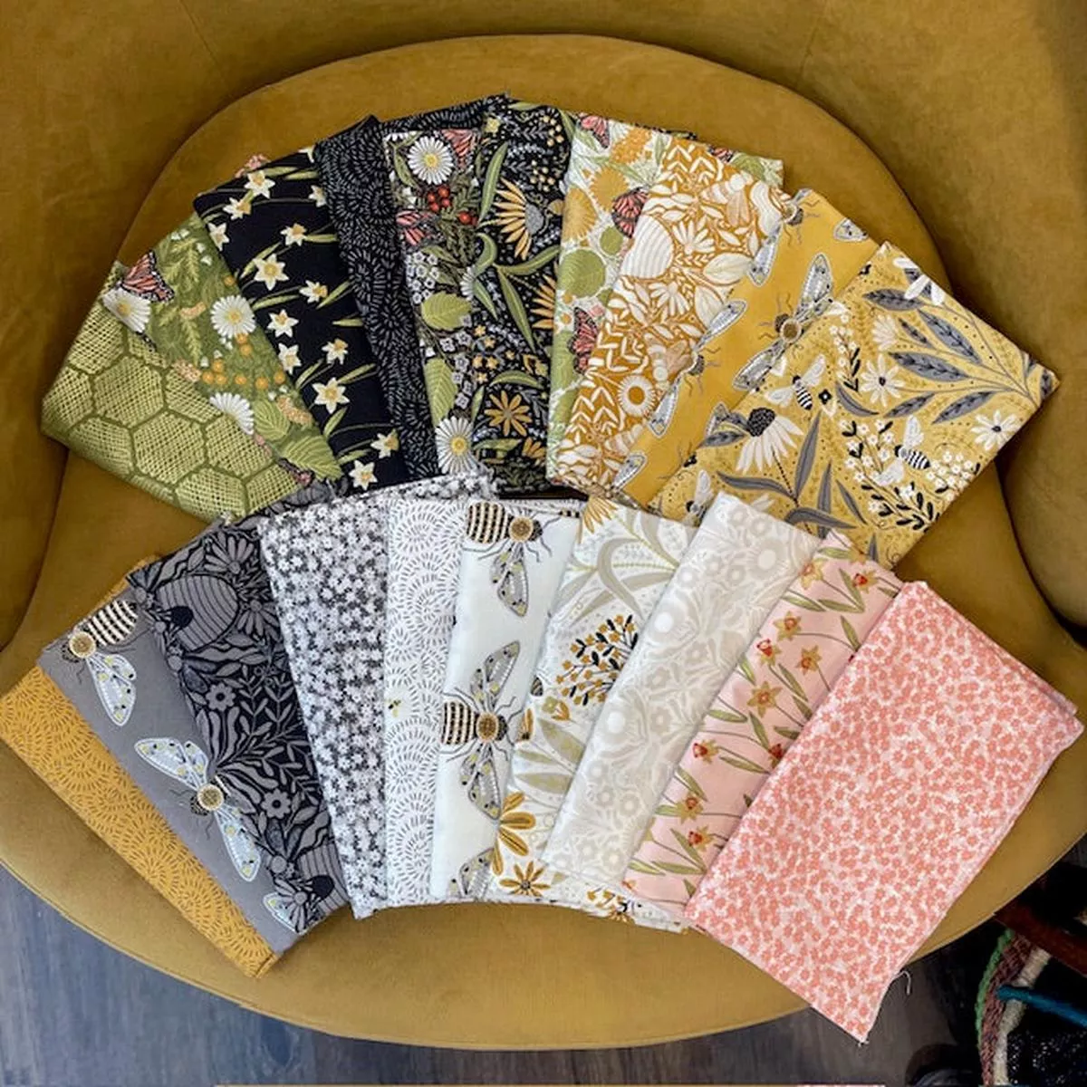 20-fat-quarter-bundle-bee-garden-by-gingiber-moda-fabrics 20 Fat Quarter Bundle of Bee Garden by Gingiber for Moda Fabrics