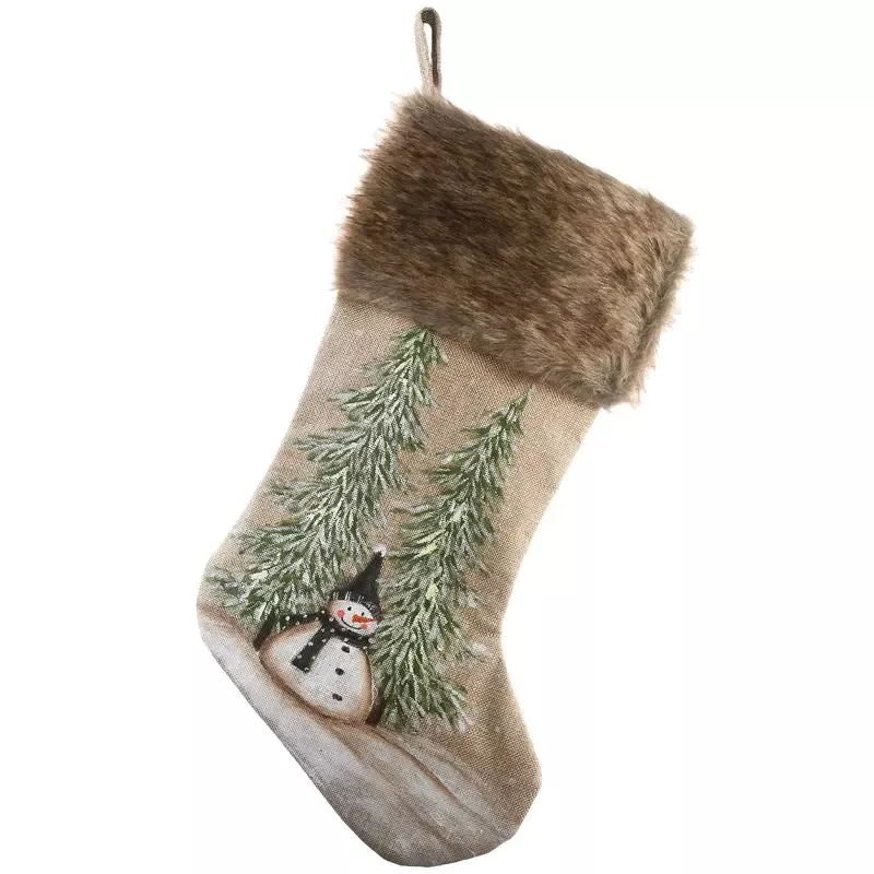 21-in-alpine-collection-evergreens-snowman-stocking 21 in. Alpine Collection Evergreens and Snowman Stocking