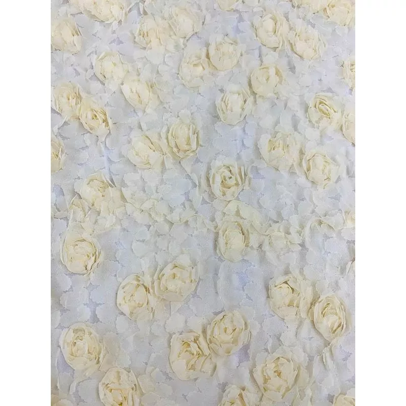 3D Floral Rosettes on Tulle – Butter Yellow