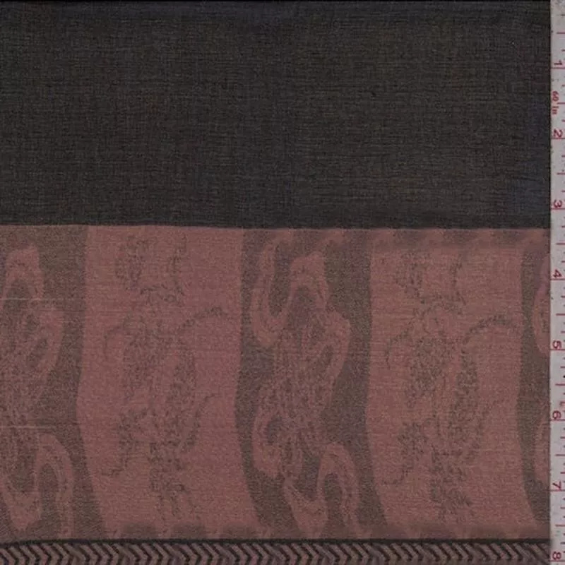 7/8 YD PC–Black/Clay Border Stripe Silk Chiffon