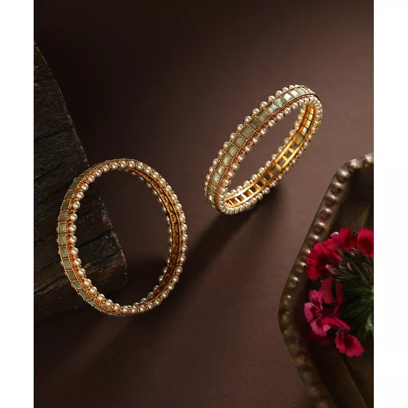 Aadila Handcrafted Bangles With Colored Stones And Pearls