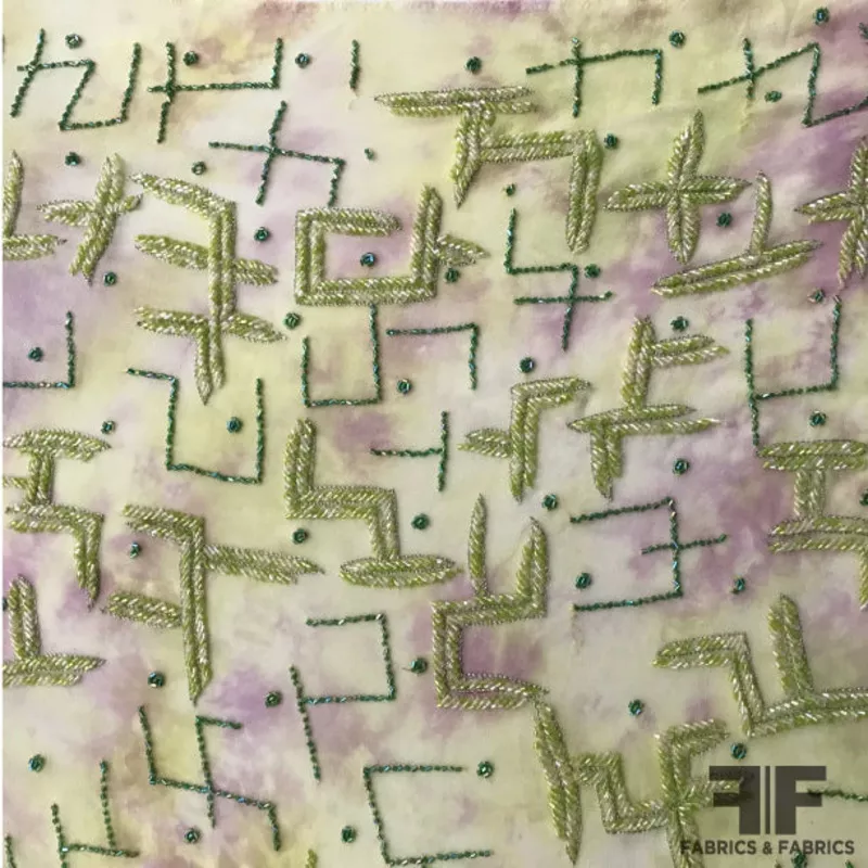 Abstract Beaded Silk Chiffon – Green