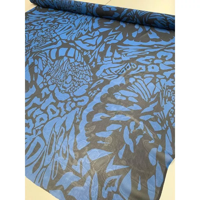 Abstract Floral Printed Silk Chiffon – Blue / Navy