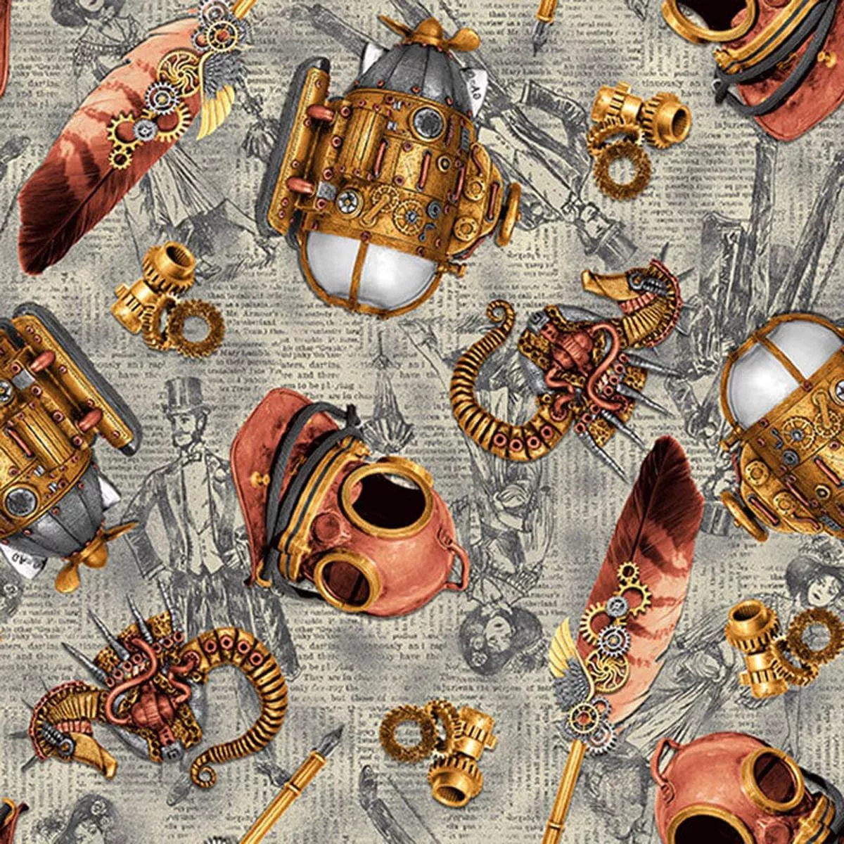 Alternative Age Steampunk Fabric – Steampunk Nautical Elements Grey 2324-90