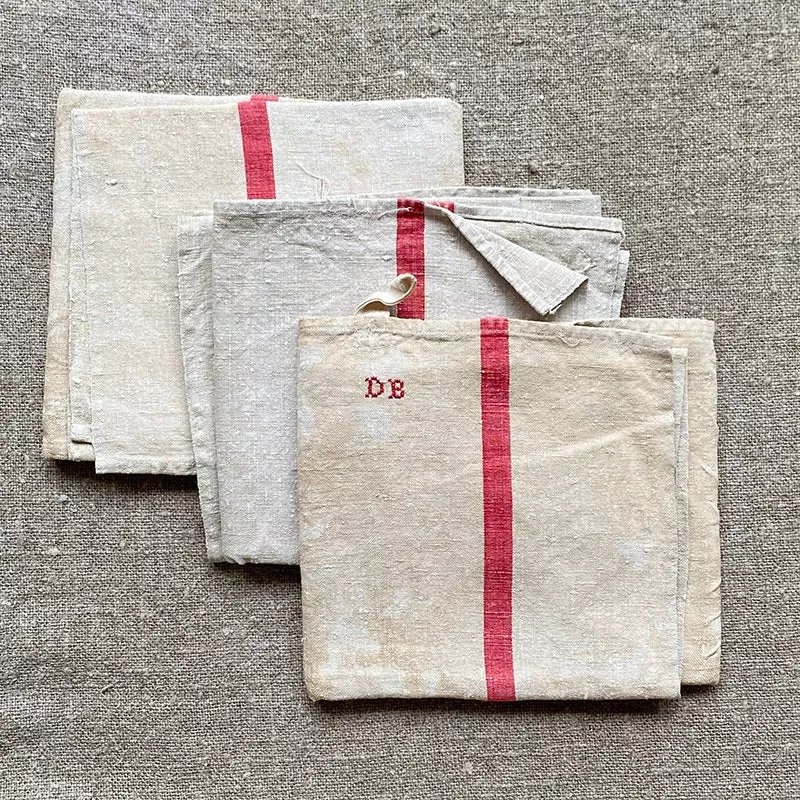 Antique Linen Torchons – Set of Three – DB Monogram