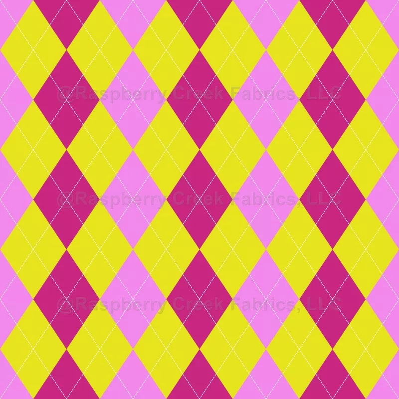 Argyle Pattern, Yellow Pink Baby Pink, White Stitching
