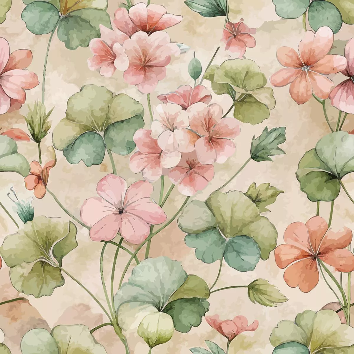 Art Nouveau Geraniums Pattern 2 Quilting Cotton Fabric