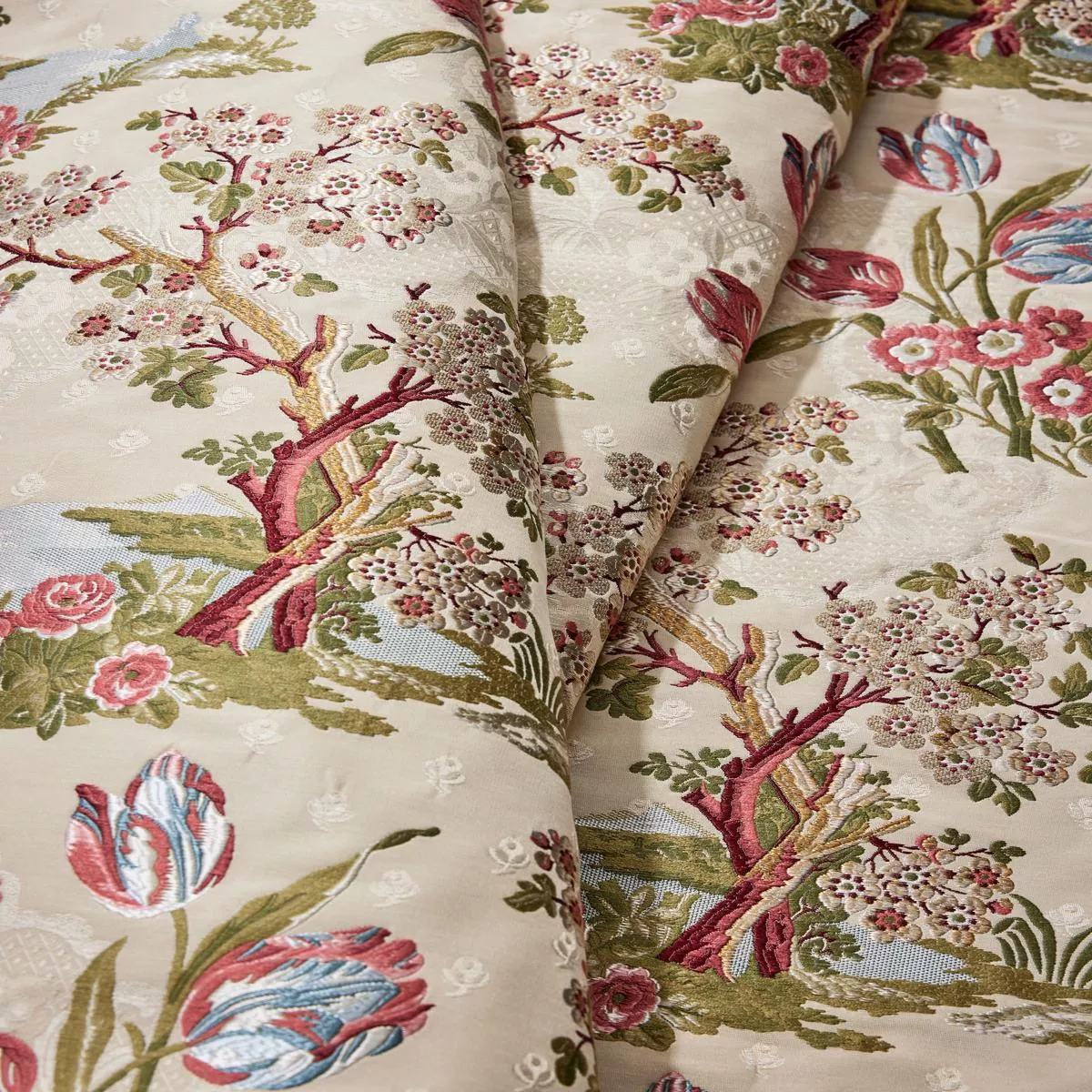 Avignon Brocade Spring On Ivory Fabric