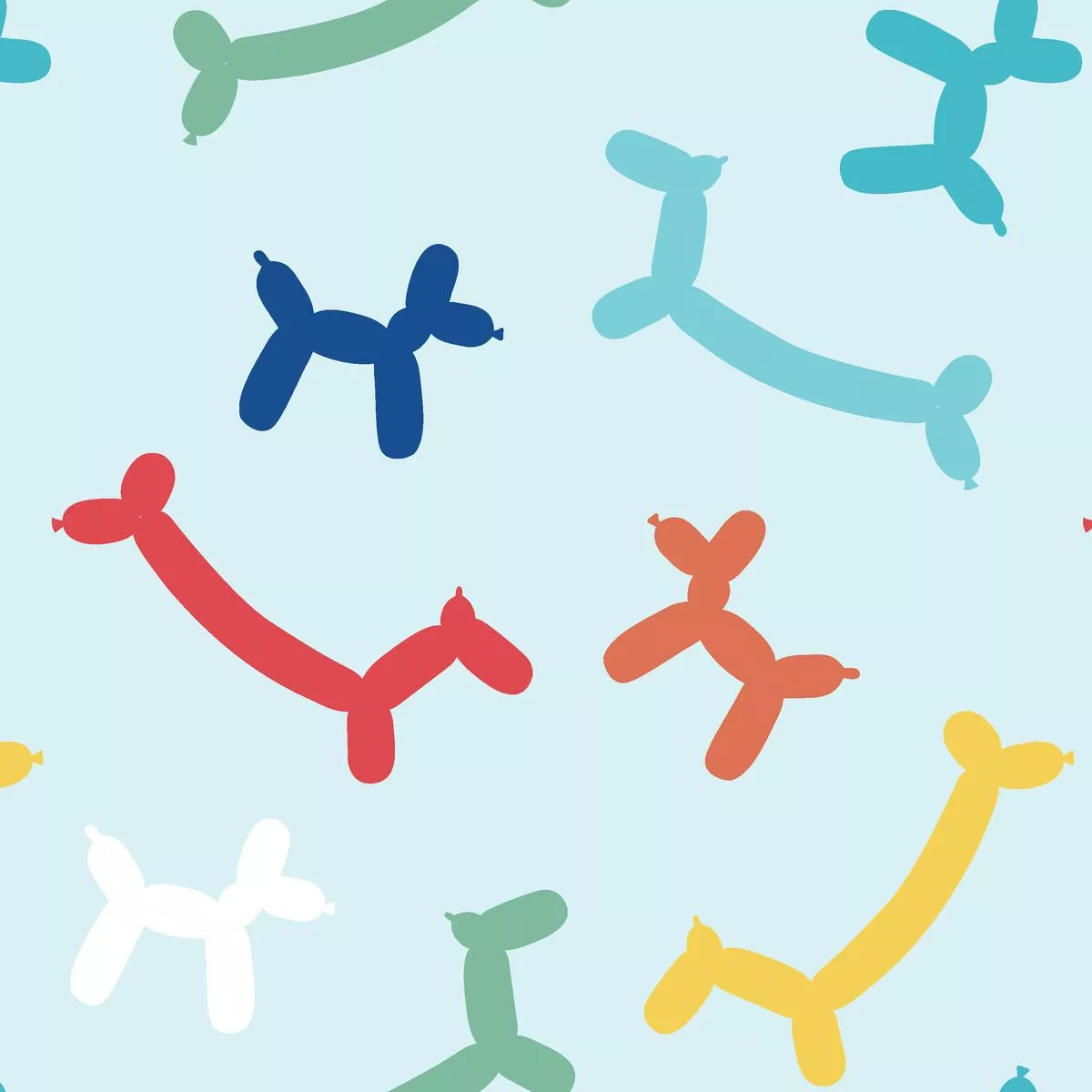 balloon-dog-pattern-on-light-blue-fabric Balloon Dog Pattern on Light Blue Fabric