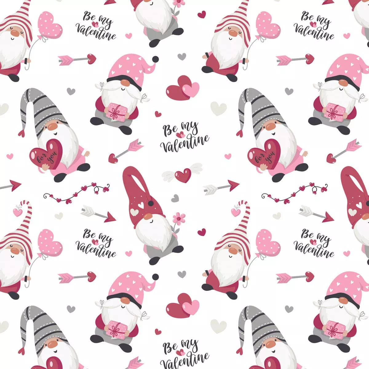 Be My Valentine Gnome Fabric – White