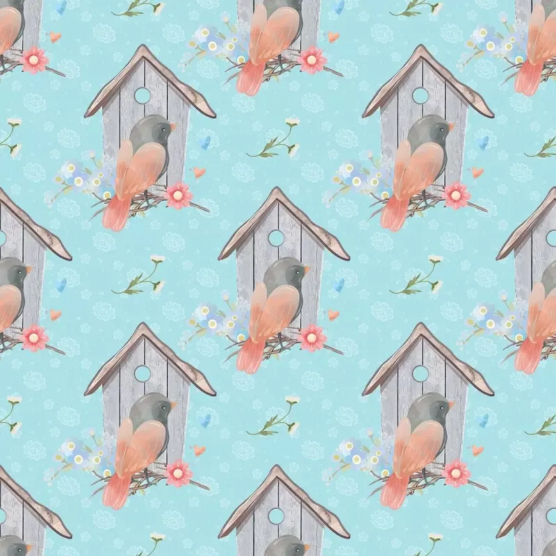 Beautiful Birdhouse Fabric – Blue