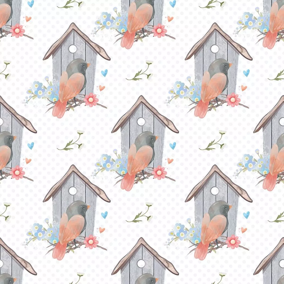 Beautiful Birdhouse Fabric – White
