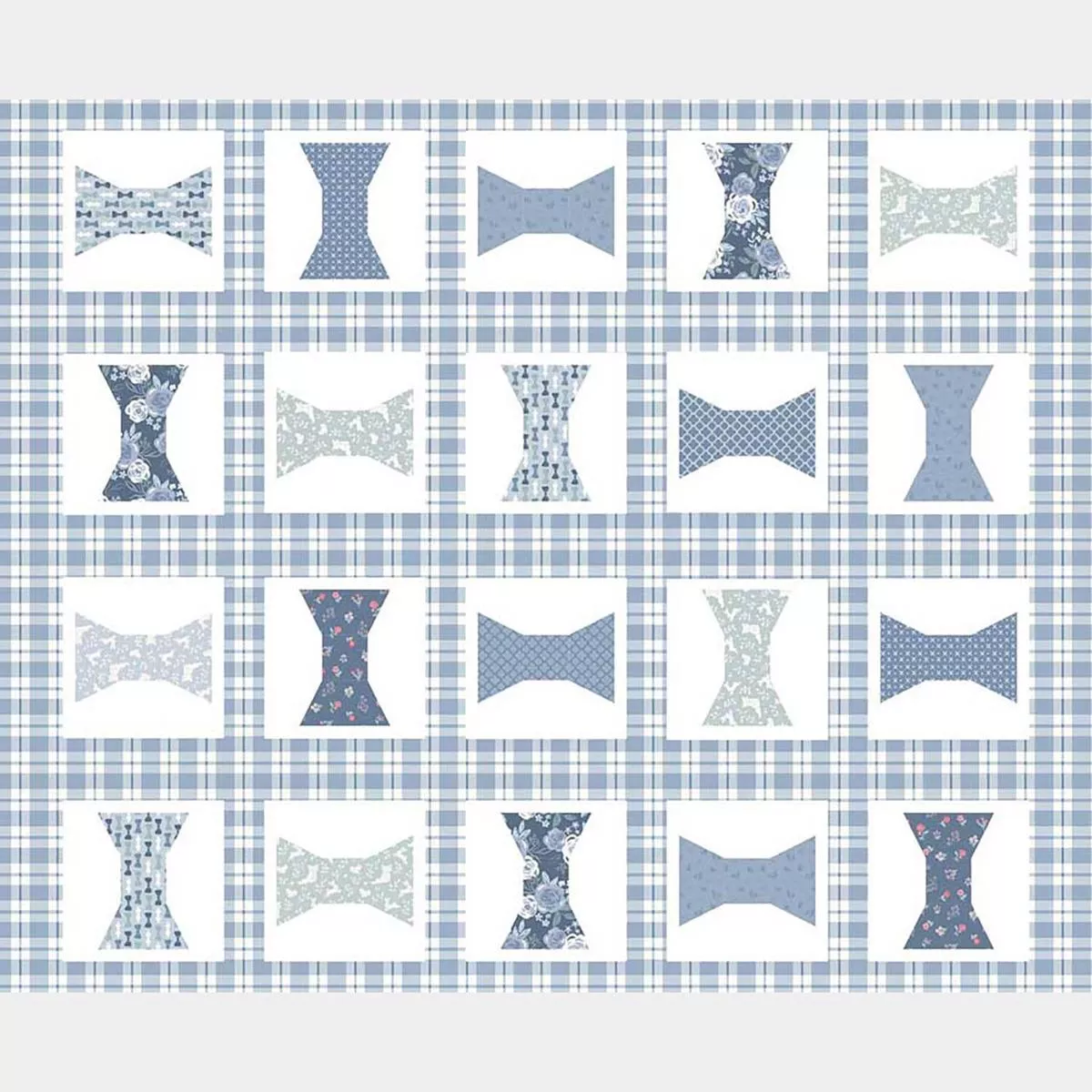 Beautiful Bowquets – Bowtie Cheater Blocks Blue Panel