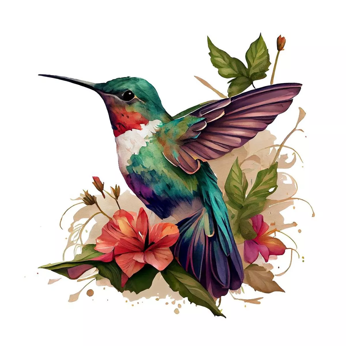 Beautiful Hummingbirds #4 Fabric Panel