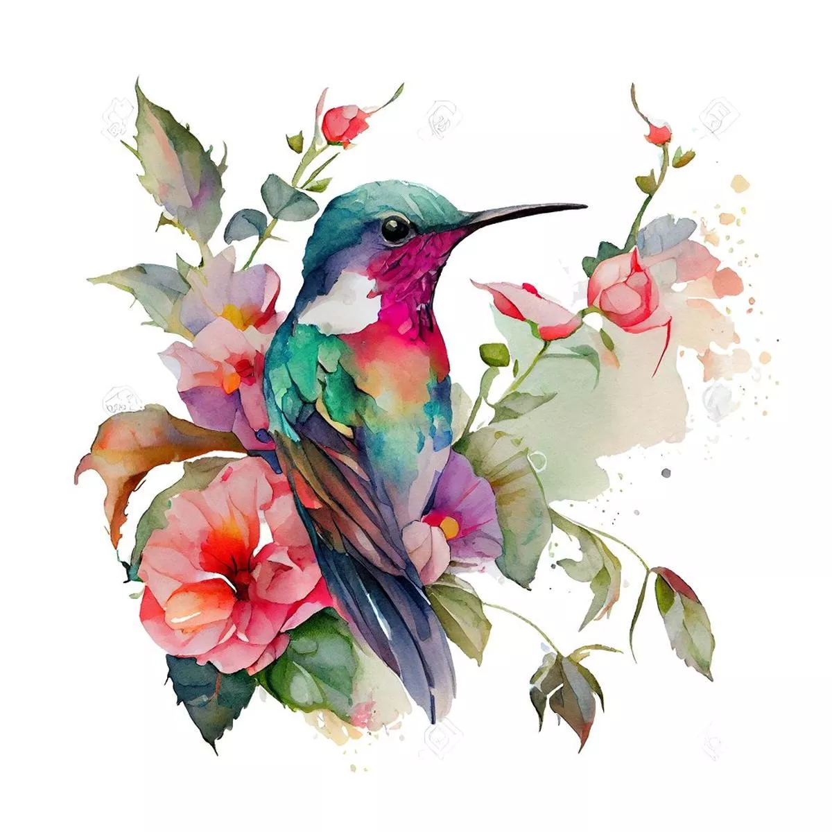 Beautiful Hummingbirds #7 Fabric Panel