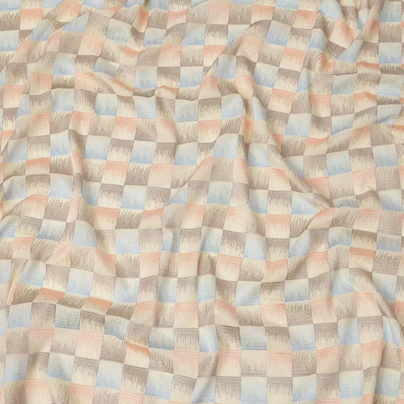 beige-multicolor-checkered-pattern-cotton-voile-embroidery-fabric-110-cms-width- Beige Multicolor Checkered Pattern Cotton Voile Embroidery Fabric, 110 Cms Width, India-D25319
