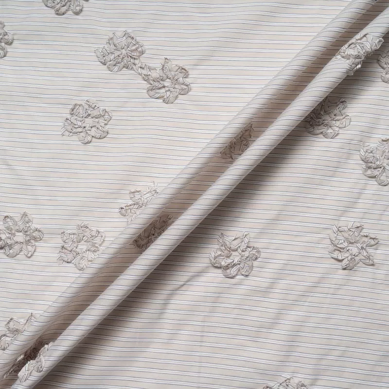 beige-white-striped-embroidered-cotton Beige & White Striped Embroidered Cotton