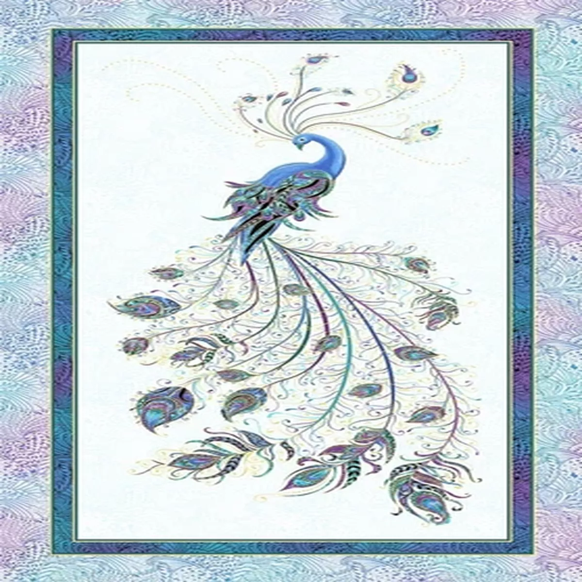 BERNARTEX FABRIC – PEACOCK FLOURISH – PANEL – WHITE