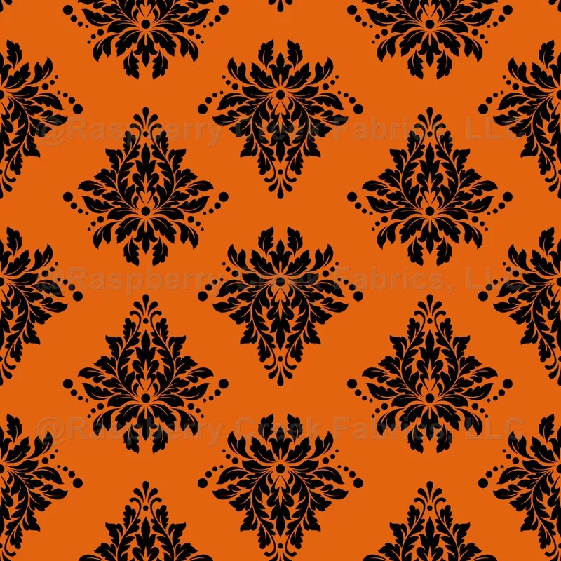 Black Damask on Dark Orange