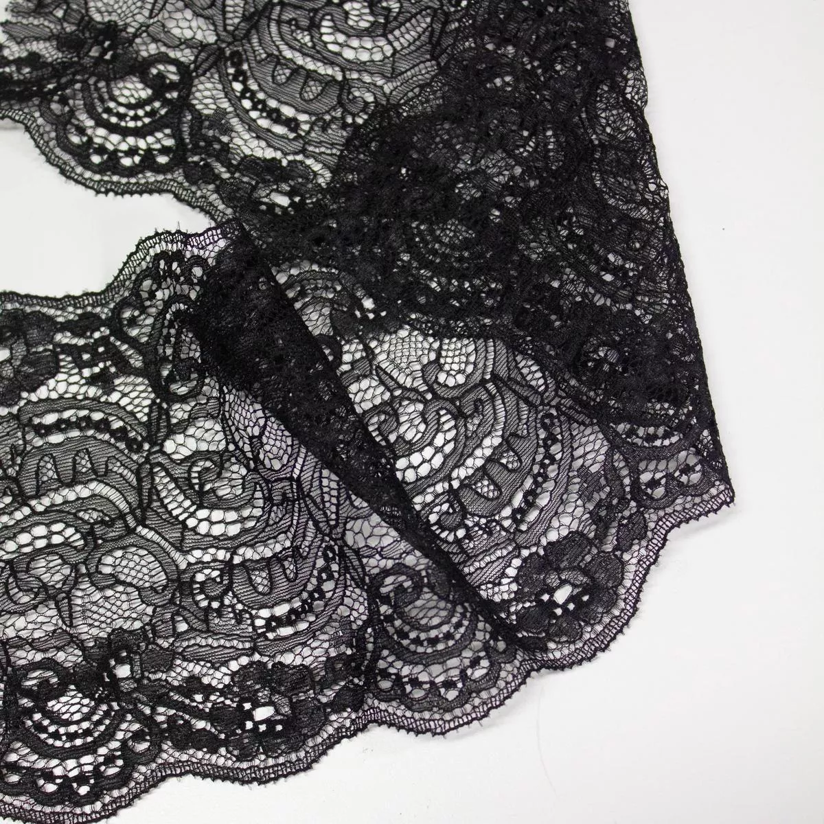 black-floral-polyester-lace-trim-13cm Black Floral Polyester Lace Trim 13cm