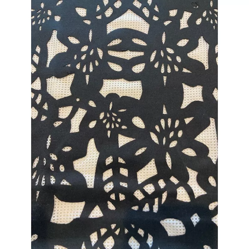 Black Laser Cut Scuba on ivory Open Mesh, Double Fabric