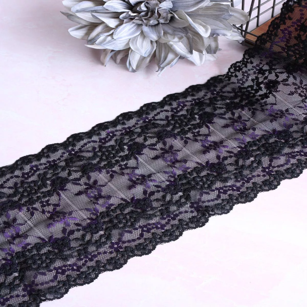 Black & Purple 6″ Wide Stretch Lace
