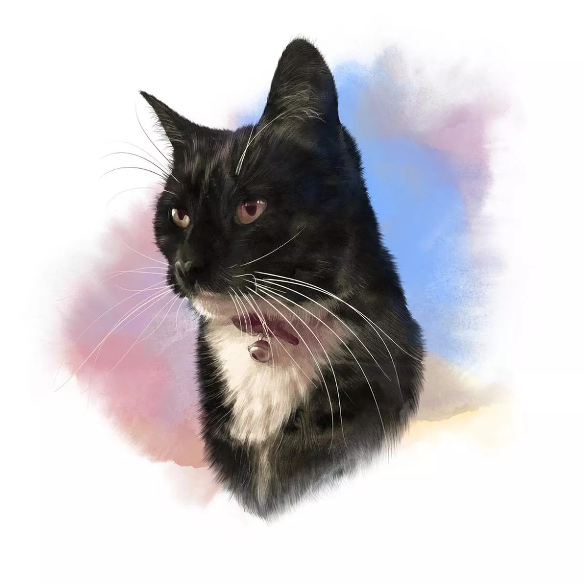 black-white-cat-portrait-fabric-panel-variation-1-multi Black & White Cat Portrait Fabric Panel Variation 1 – Multi