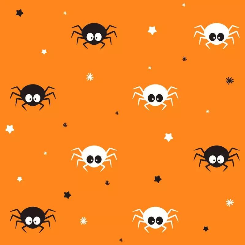Black and White Spiders Allover Fabric – Orange
