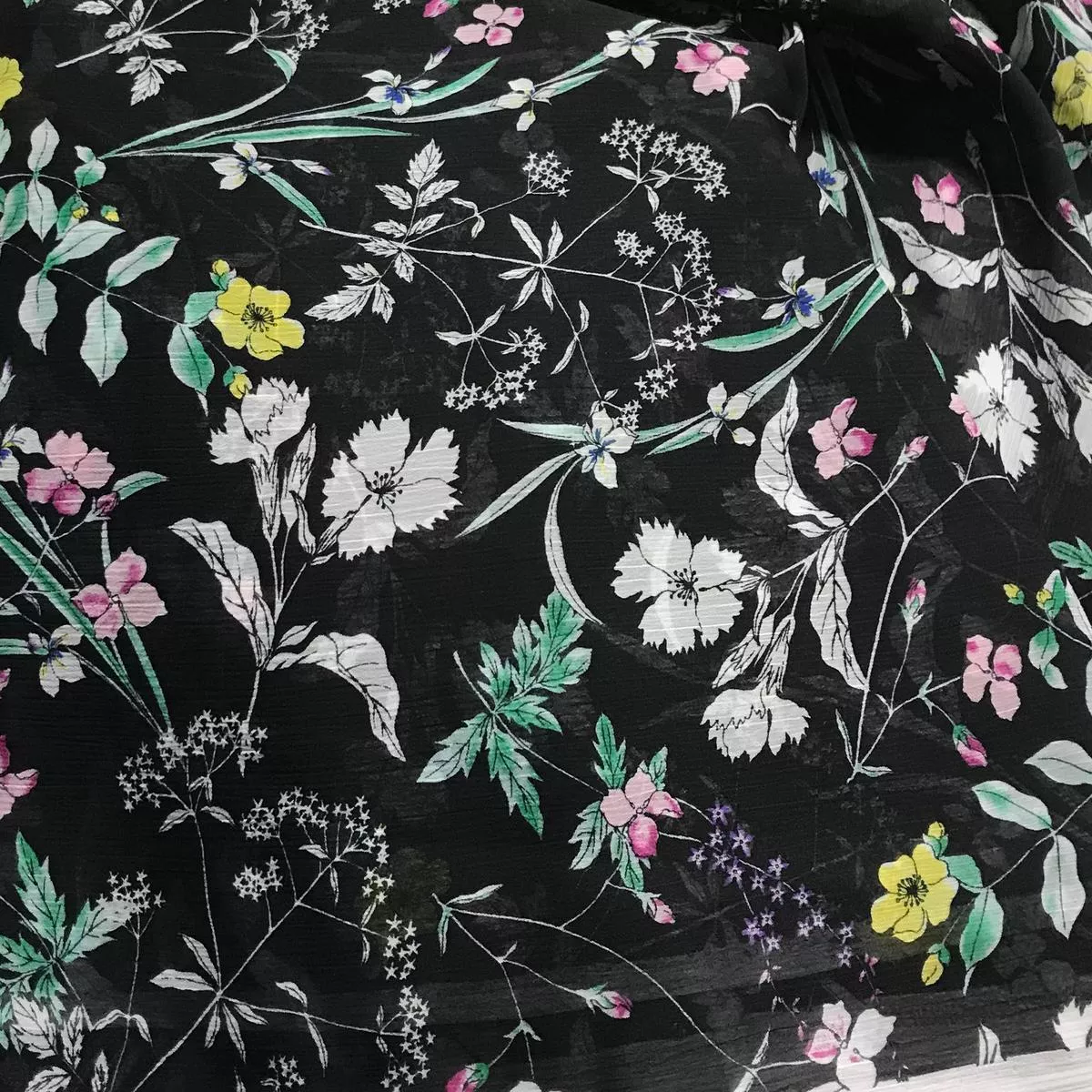 Black with Flowers – Polyester Chiffon Fabric