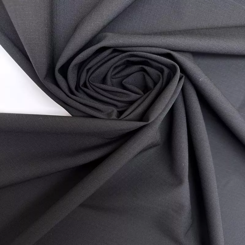 black-wool-blend-ripstop-fabric Black Wool-Blend Ripstop Fabric