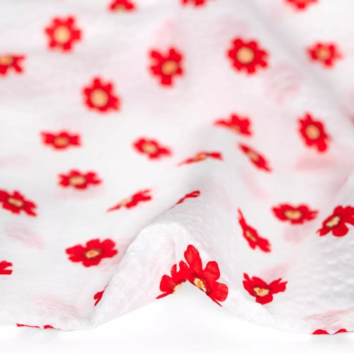 Bloom Print Crinkle Cotton – White/Crimson