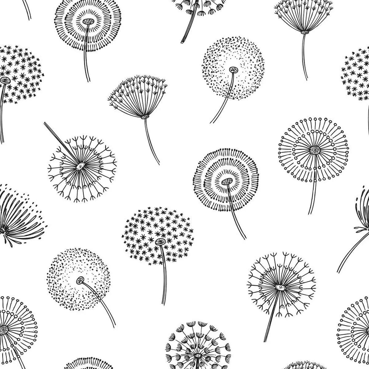 Blowing Dandelions Fabric – Black/White