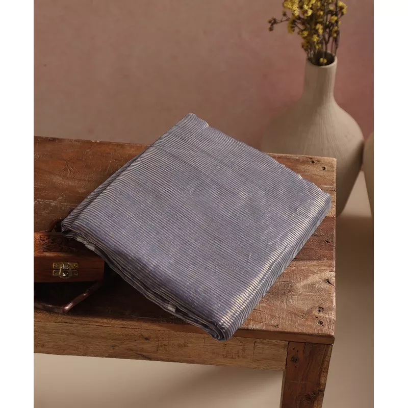 blue-handloom-tissue-chanderi-gold-striped-fabric Blue Handloom Tissue Chanderi Gold Striped Fabric