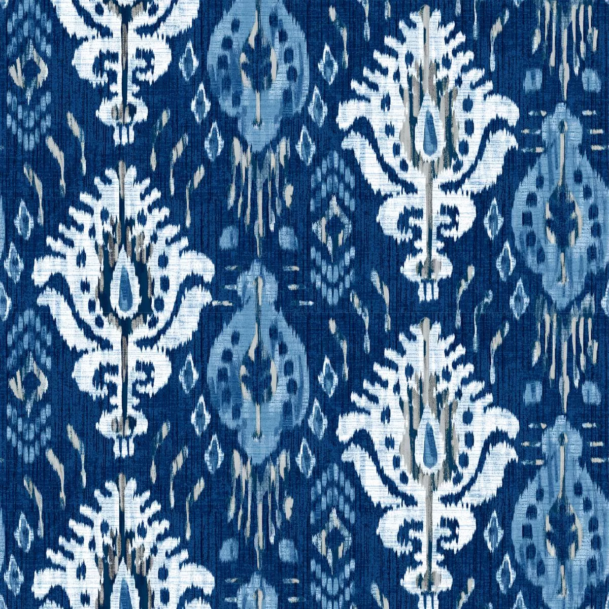 Blue Ikat Damask Fabric