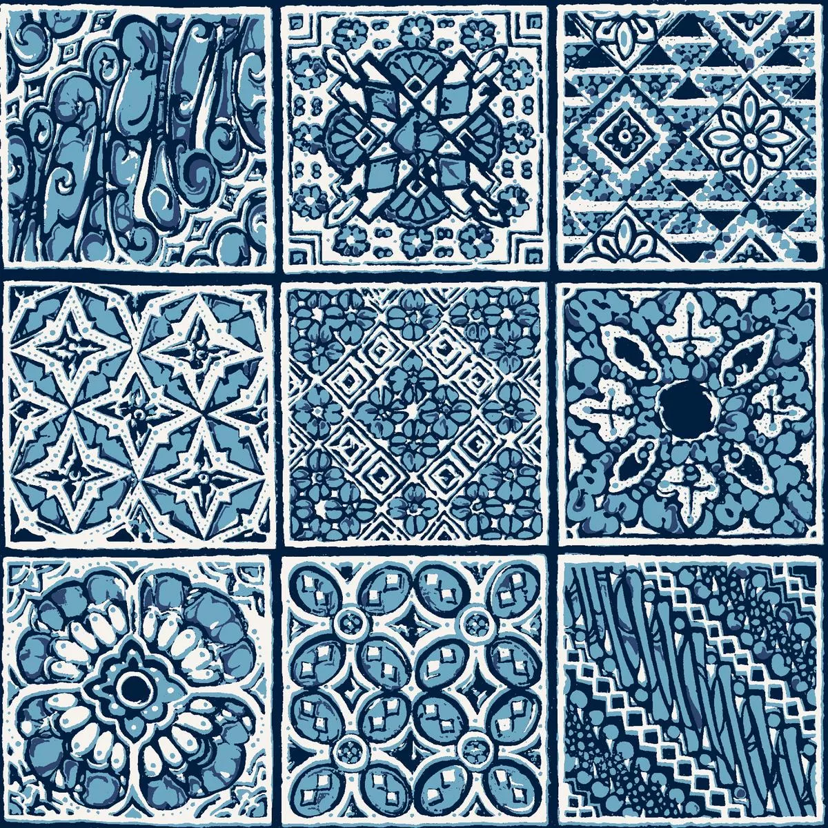 blue-moroccan-tiles-fabric Blue Moroccan Tiles Fabric