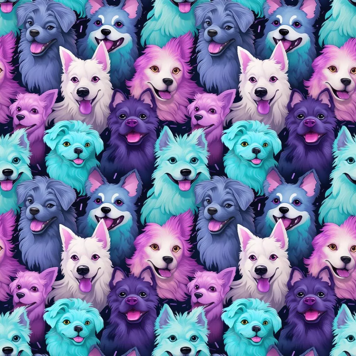 Blue & Purple Packed Dogs Fabric