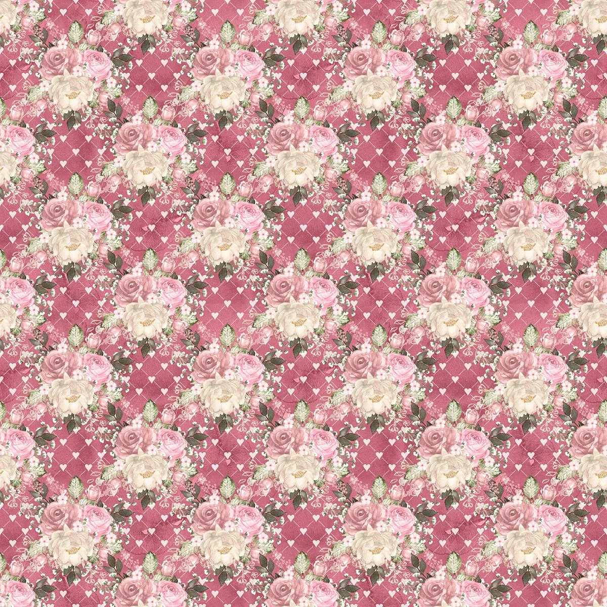 Blush Bouquets & Hearts Fabric – Pink