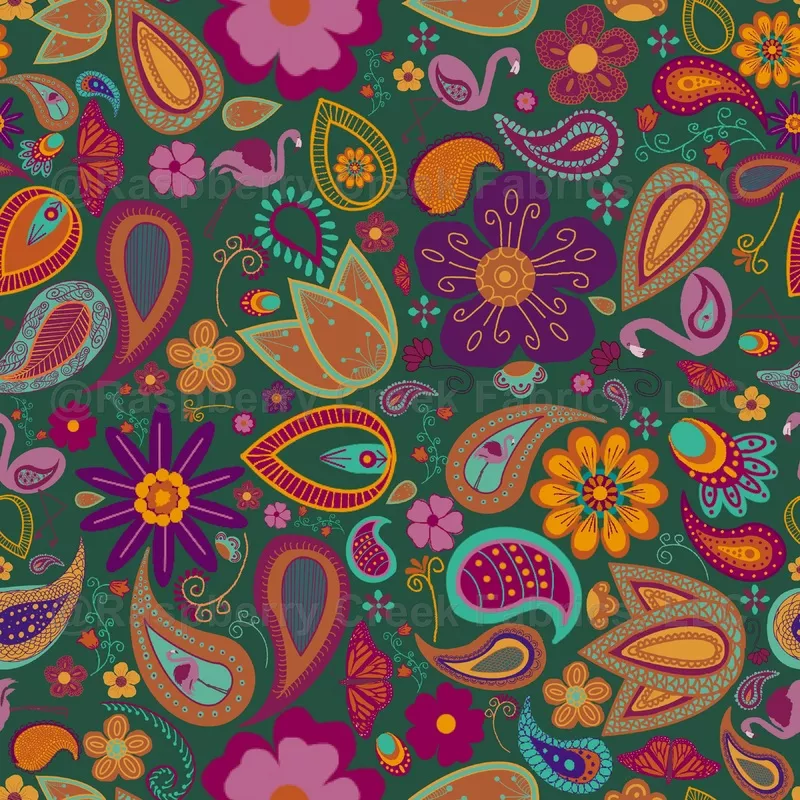 Boho Flamingo Paisley-Emerald