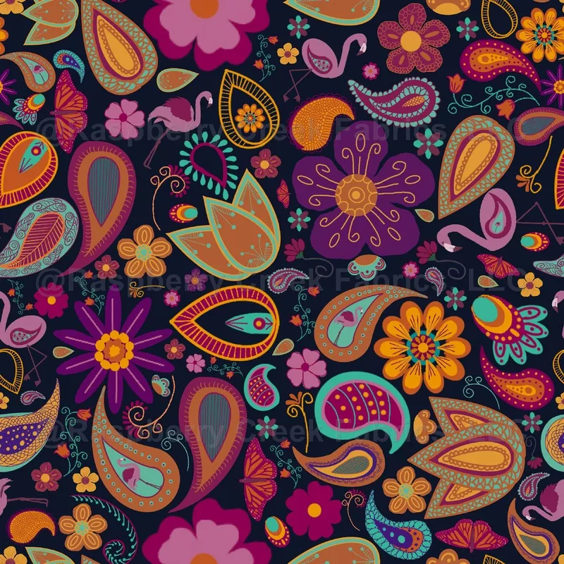 Boho Flamingo Paisley – Navy