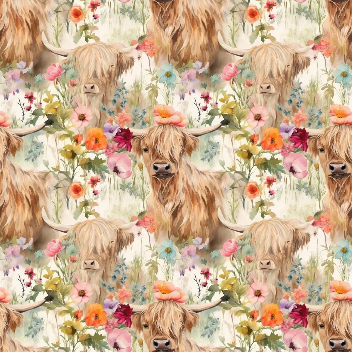 Boho Highland Cows #14 Fabric