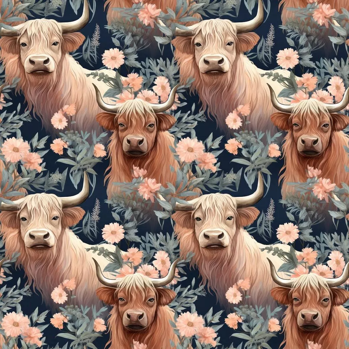 Boho Highland Cows #22 Fabric