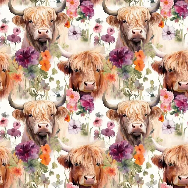 Boho Highland Cows #7 Fabric