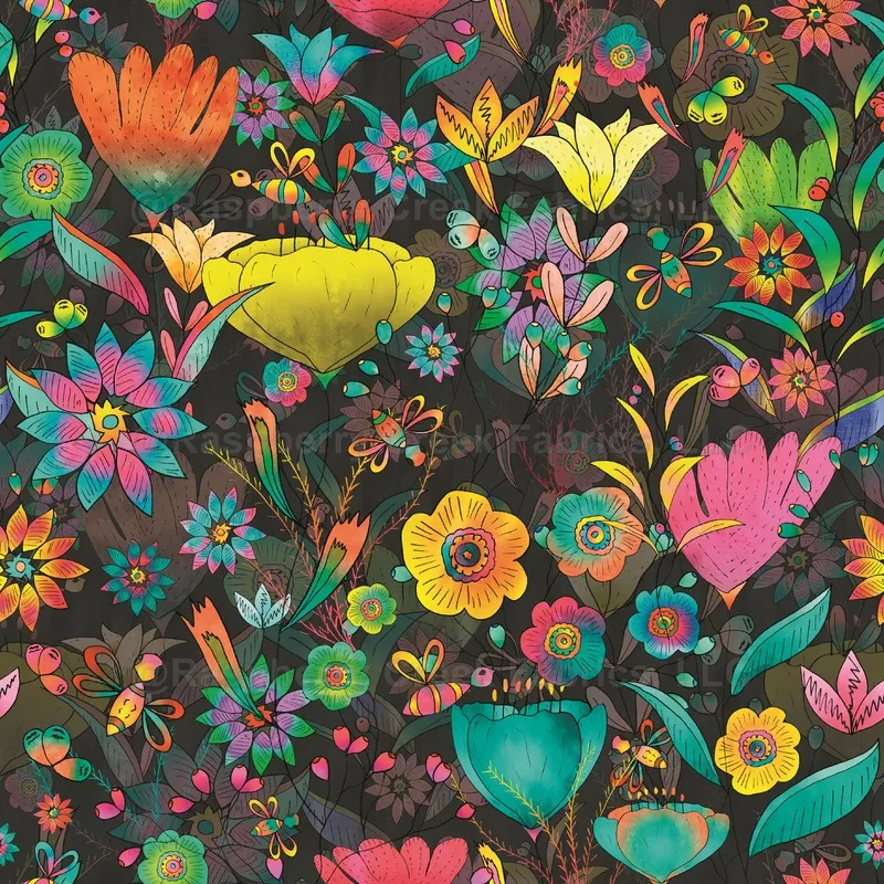 Boho Neon Garden Midnight Gray