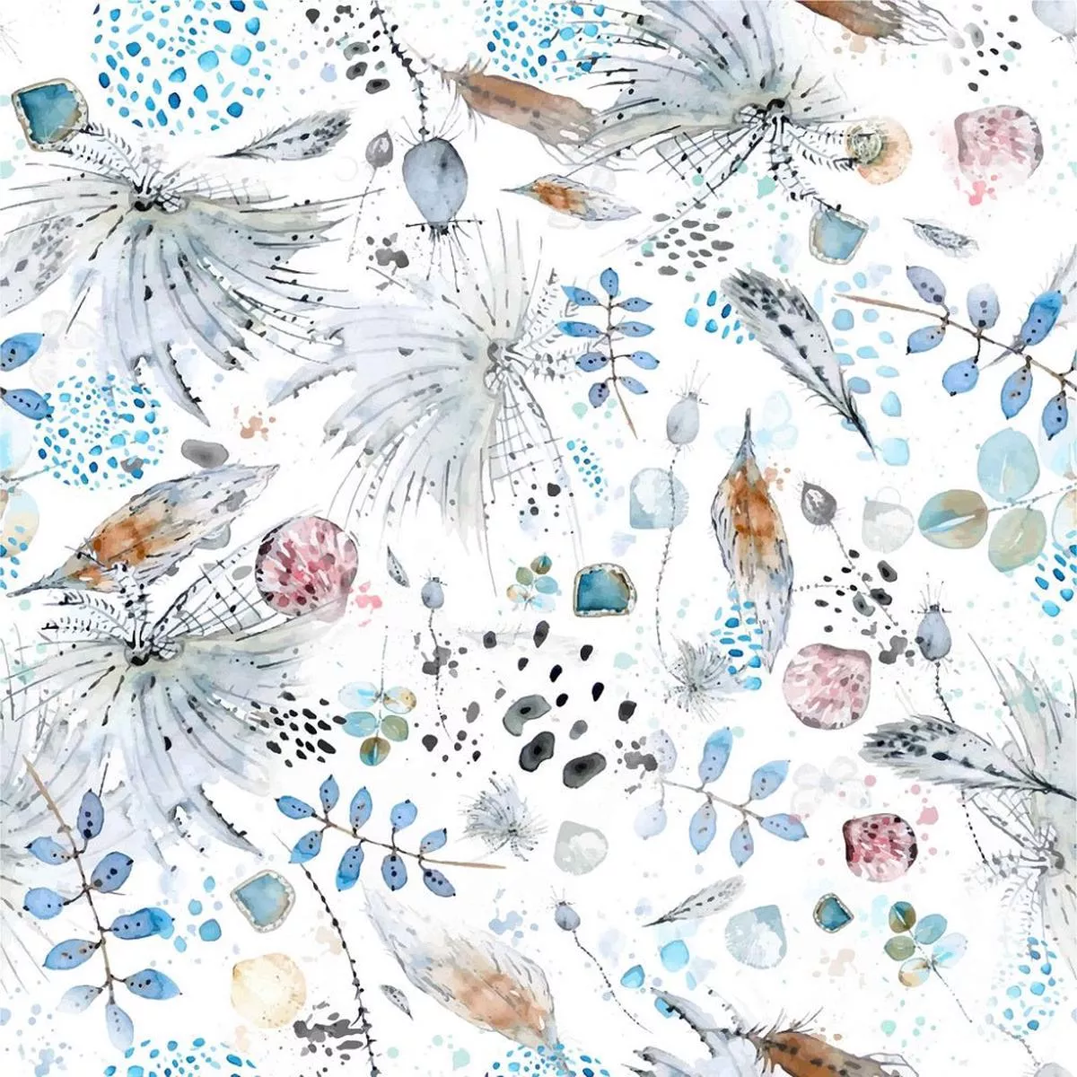 boho-sea-florals-fabric-white Boho Sea Florals Fabric – White
