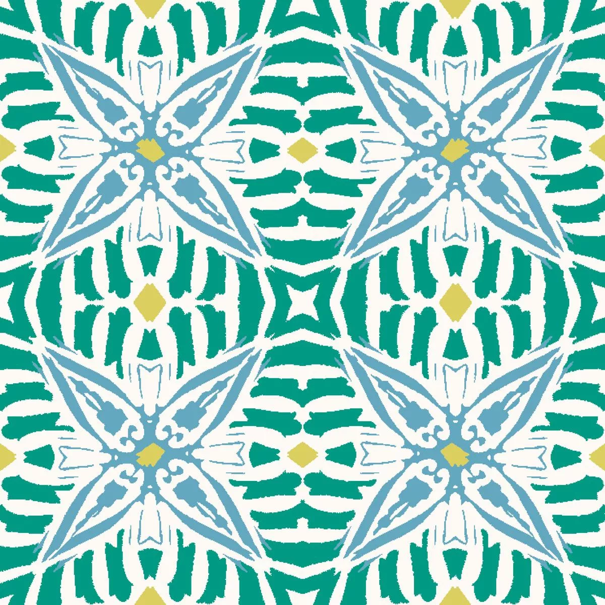 Boho Tile on Blue & Green Fabric